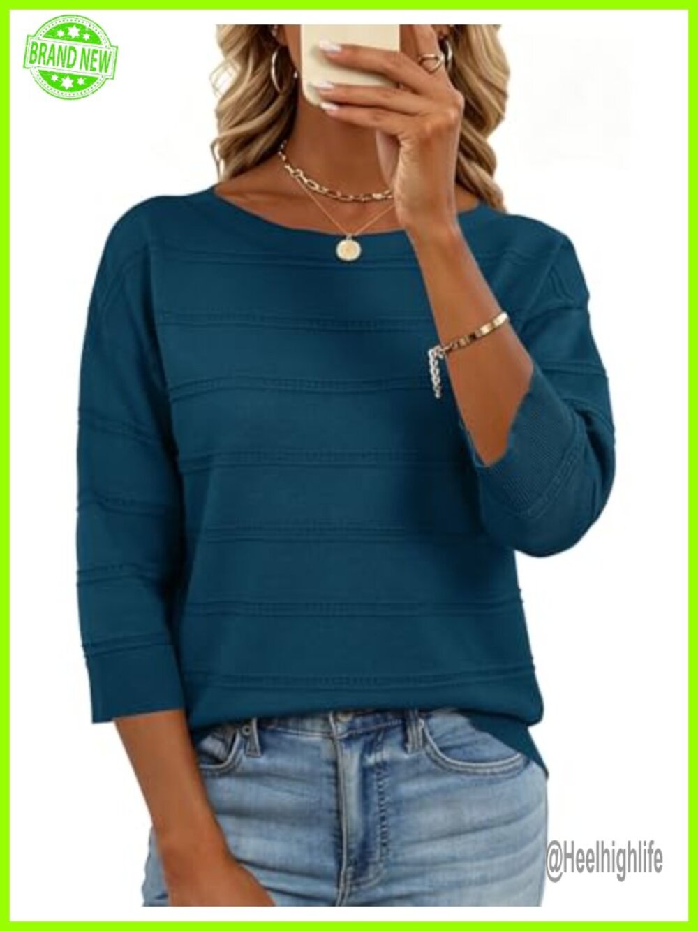 LOMON Womens Pullover Sweater Boat Neck 3/4 Sleeve Lightweight Knit Casual